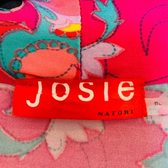 JOSIE Natori Short Robe Size Small Multicolor Print Boho Whimsy Hippie Pink - Picture 2 of 14